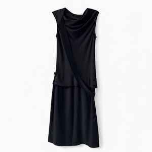 Alexander McQueen c.2007 Black Ribbon Band Silk Drop Waist Sleeveless Dress